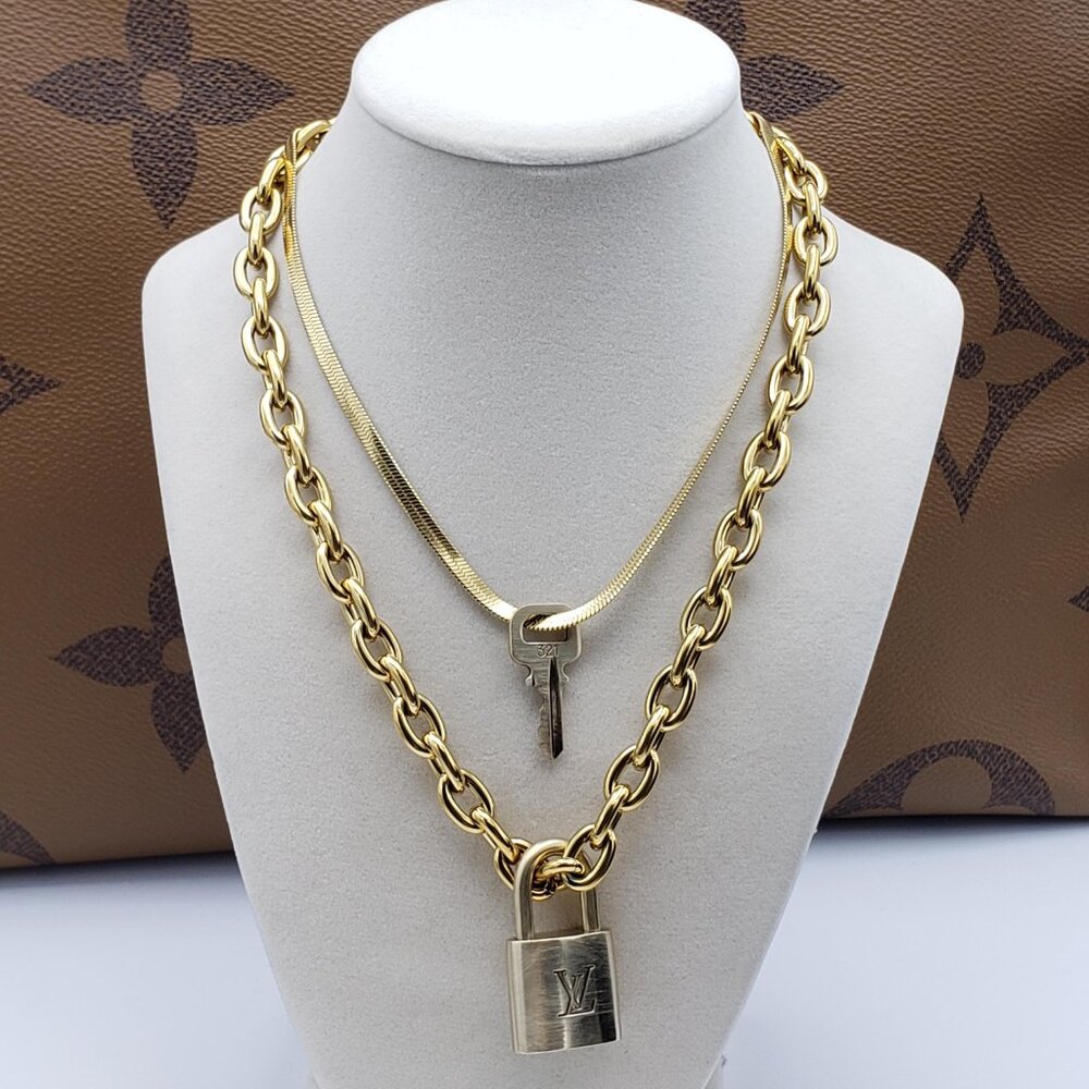 Authentic Louis Vuitton Padlock w/unbranded 18k GoldPlated stainless DoubleChain